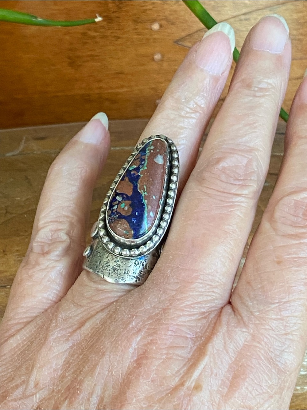 Sterling & Azurite Breccia Warrior Ring - Picture 7 of 8